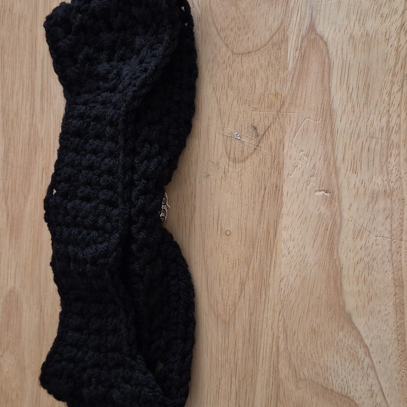 Black Crocheted Headband with Silver Brooch Accent - Picture 3 of 4